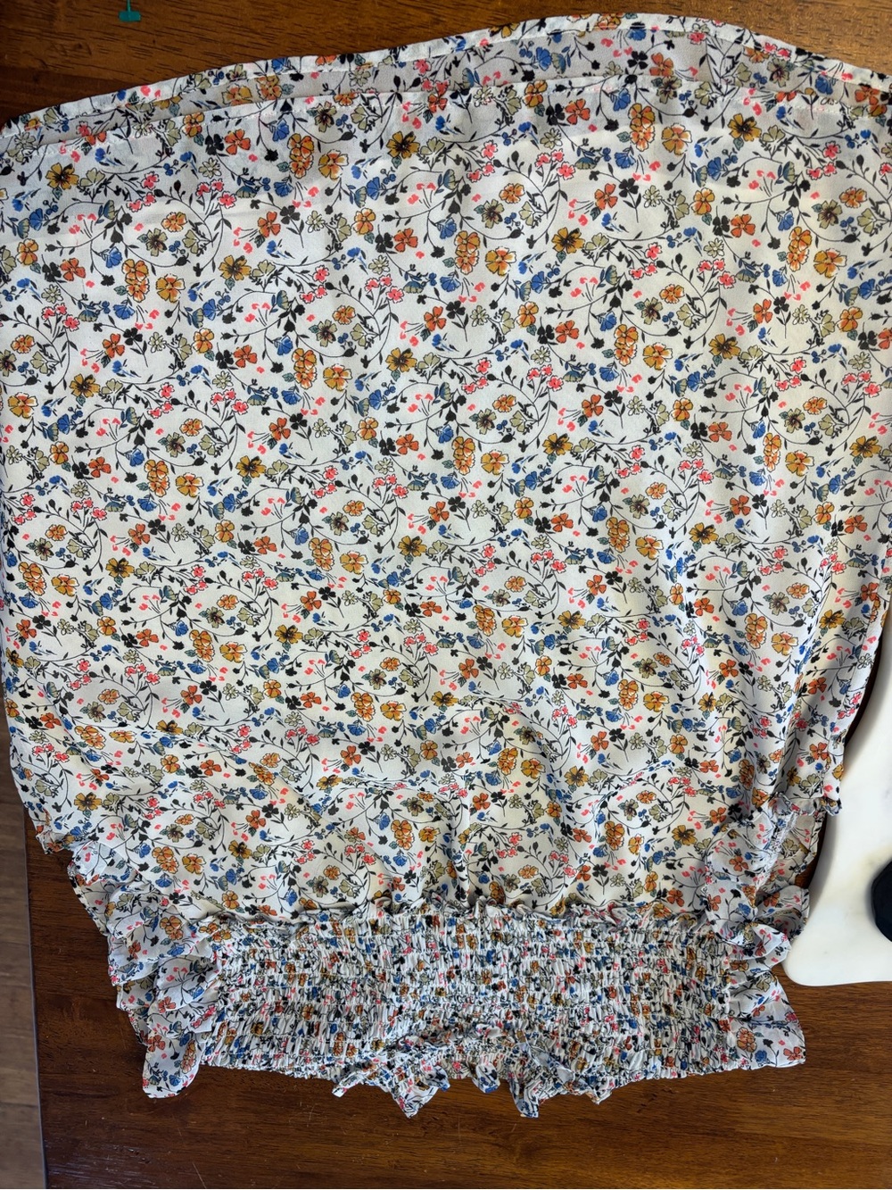 Anthropologie Floral Smocked Ruffle Shell Top tie neck xs Multicolor Print - Picture 8 of 8